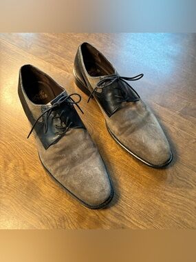 Johnson & Murphy 1850 (27-1809) Men's Oxford Gray Suede & Black Leather Sz 11